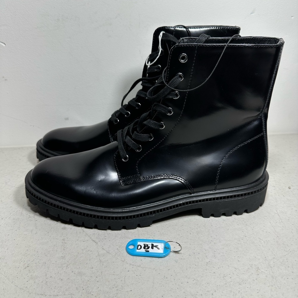 Express 04536396 Men's Combat Boots Black Leather Round Toe Ankle Height Shoes